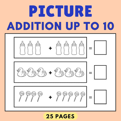 Picture Addition up to 10 Worksheets for Pre K & Kindergarten