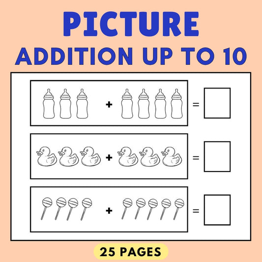 Picture Addition up to 10 Worksheets for Pre K & Kindergarten